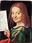 Holding Paintings - Read-headed Youth Holding a Drawing by Giovanni Francesco Caroto